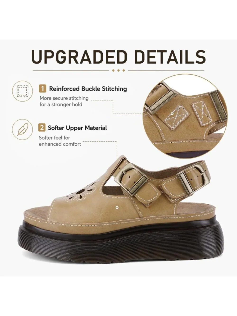 Women's Khaki Flat Open Toe Flower Decoration Fisherman Platform Sandal Shoes
